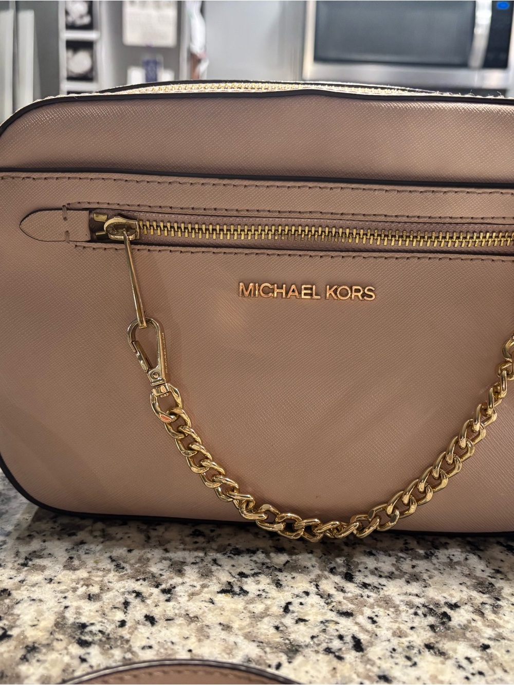 Michael Kors Blush Pebble Leather Crossbody with Gold Chain